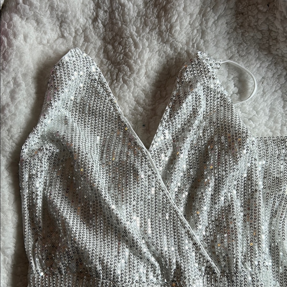 Fashion Nova Silver Sequin Jumpsuit